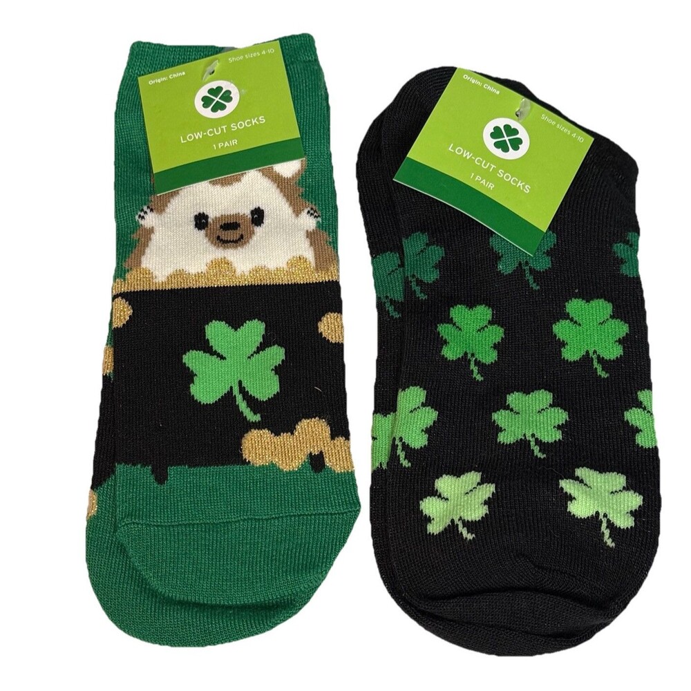 Set of 2 St Patrick’s Day Low Cut Gradient Shamrock Green Socks For Women NEW!